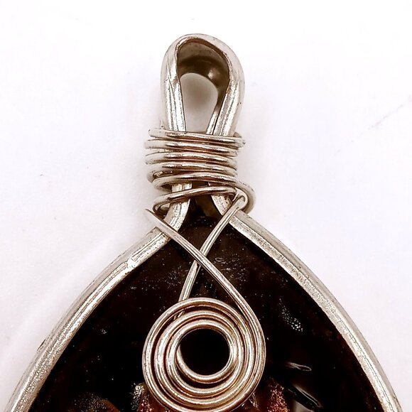Pendant Handmade Black Abstract Swirl Design Metallic Glass Wire Wrap Accents - Picture 4 of 10